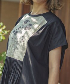 muuc ジャスミン刺繍フレンチスリーブワンピース〈日本製・綿100%天然素材・遠州織物〉〈繊細な花刺繍〉〈上品なロング丈〉〈ゆったりフリーサイズ〉〈大人の夏ワンピ〉