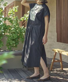 muuc ジャスミン刺繍フレンチスリーブワンピース〈日本製・綿100%天然素材・遠州織物〉〈繊細な花刺繍〉〈上品なロング丈〉〈ゆったりフリーサイズ〉〈大人の夏ワンピ〉