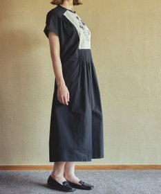 muuc ジャスミン刺繍フレンチスリーブワンピース〈日本製・綿100%天然素材・遠州織物〉〈繊細な花刺繍〉〈上品なロング丈〉〈ゆったりフリーサイズ〉〈大人の夏ワンピ〉