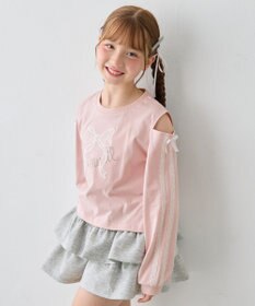 ANY KIDS 肩開きライン入り リボン長袖Tシャツ
