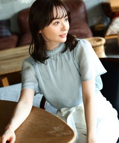 Tiaclasse 【洗える】大人上品なシフォンジャガードフリルカラーブラウス