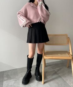 WEGO ラインリボンダブルジップニットパーカー