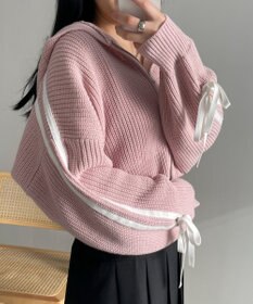 WEGO ラインリボンダブルジップニットパーカー