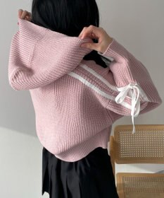 WEGO ラインリボンダブルジップニットパーカー