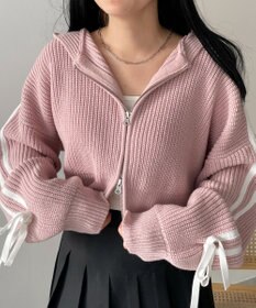 WEGO ラインリボンダブルジップニットパーカー