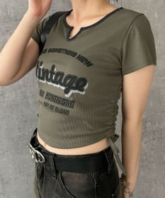 WEGO 配色サイドギャザーVネックT