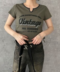 WEGO 配色サイドギャザーVネックT