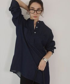 WEGO 【ANGIE VINTAGE】襟が選べる デニム チュニック シャツ （バンドカラー/レギュラーカラー）
