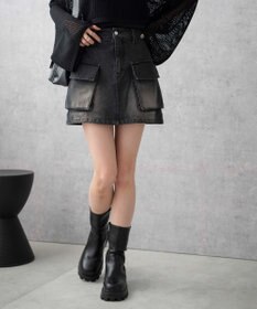 WEGO ヴィンテージウォッシュデニムカーゴミニスカート