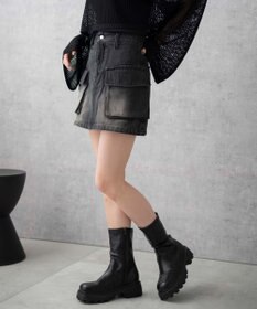 WEGO ヴィンテージウォッシュデニムカーゴミニスカート