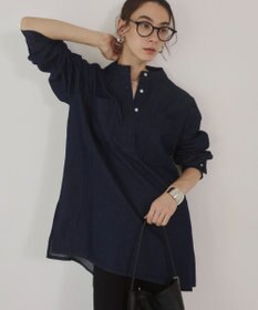 WEGO 【ANGIE VINTAGE】襟が選べる デニム チュニック シャツ （バンドカラー/レギュラーカラー）