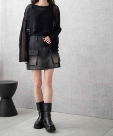 WEGO ヴィンテージウォッシュデニムカーゴミニスカート