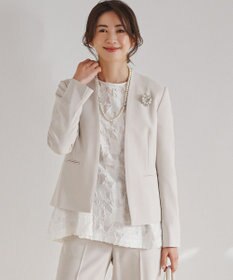 23区 L 【セットアップ対応/洗える】トリアセダブルジョーゼット ノーカラー ジャケット ベージュ系