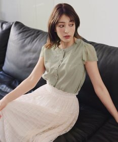 Tiaclasse L 【洗える】フレンチスリーブレースブラウス