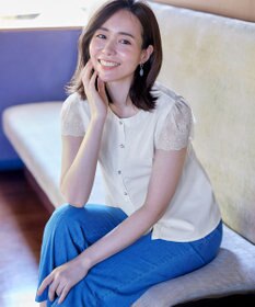 Tiaclasse L 【洗える】フレンチスリーブレースブラウス