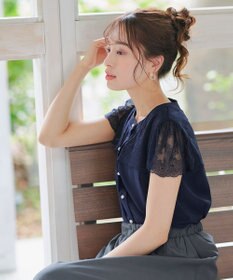 Tiaclasse L 【洗える】フレンチスリーブレースブラウス