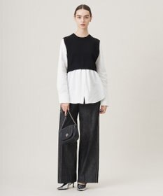 ICB 【洗える】 コットンリアクティブデニム ワイドストレートパンツ