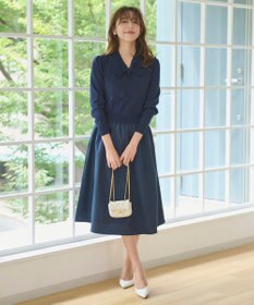 Feroux 【洗える】ニットドッキング ボウタイワンピース