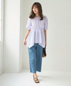 Feroux 【洗える】パフスリーブチュニック ブラウス