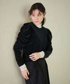 #Newans 【洗濯機可／ 前後着用可】 ギャザースリーブシアーベロアカーディガン