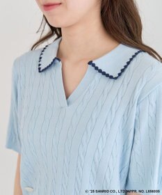 Green Parks チャーミーキティ／衿付き半袖ケーブルニット