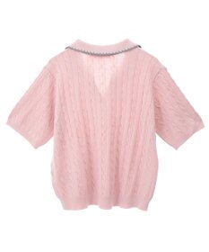 Green Parks チャーミーキティ／衿付き半袖ケーブルニット