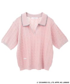 Green Parks チャーミーキティ／衿付き半袖ケーブルニット