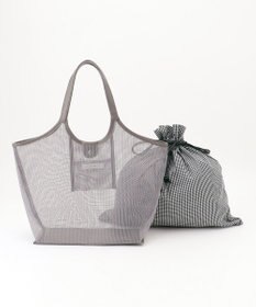 ANY ギンガムチェック巾着付メッシュトートバッグ