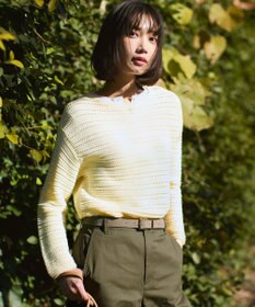 23区 コットンギマ ボートネック ニット ライトイエロー系