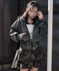 WEGO デニムショートフードブルゾン