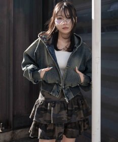 WEGO デニムショートフードブルゾン