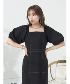 earth music&ecology 配色ステッチパフスリーブワンピース