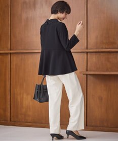 23区 L 【セットアップ対応/洗える】トリアセダブルジョーゼット 2WAYレース襟 ペプラムブラウス