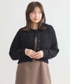 earth music&ecology 格子編み襟付きニットカーディガン