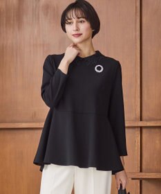 23区 【セットアップ対応/洗える】トリアセダブルジョーゼット 2WAYレース襟 ペプラムブラウス ブラック系