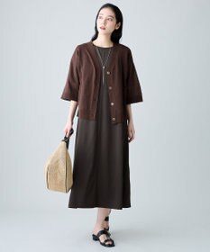 ANY リネンブレンドハーフスリーブカーディガン