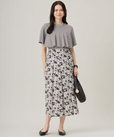 自由区 L 【洗える】リネンライクフラワープリント スカート