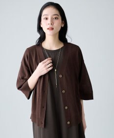 ANY リネンブレンドハーフスリーブカーディガン
