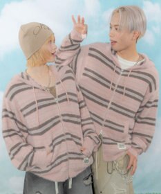 WEGO 【ユニセックス着用ITEM】シャギーボーダーニットパーカー