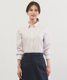 J.PRESS LADIES BEZコットンナイロン ストライプ シャツカラー ブラウス