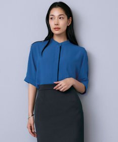 ICB 【人気のため新色追加・接触冷感・UVケア・速乾・洗える】BackSatinAmunzen 5分袖バンドカラーブラウス アゲートブルー系