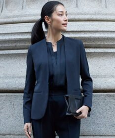 ICB 【防シワ・速乾・洗える】Fied ノーカラージャケット ネイビー系