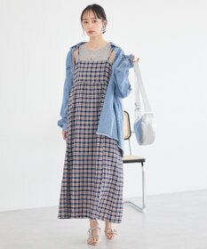 earth music&ecology シャーリングラメチェックキャミワンピース