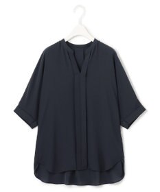 ICB 【新色追加・接触冷感・UVケア・速乾・洗える】BackSatinAmunzen  5分袖 キーネックブラウス