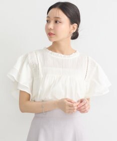 earth music&ecology フリルピンタック半袖ブラウス