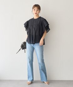 earth music&ecology フリルピンタック半袖ブラウス