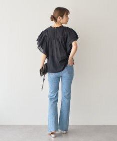 earth music&ecology フリルピンタック半袖ブラウス