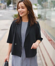 組曲 【加藤ローサさん着用】スムースクロス 6分袖ジャケット ブラック系