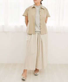 muuc 〈ドライタッチな上質コットン100%〉〈タイプライター生地〉後ろギャザー入り フレンチスリーブのブラウス