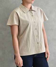 muuc 〈ドライタッチな上質コットン100%〉〈タイプライター生地〉後ろギャザー入り フレンチスリーブのブラウス